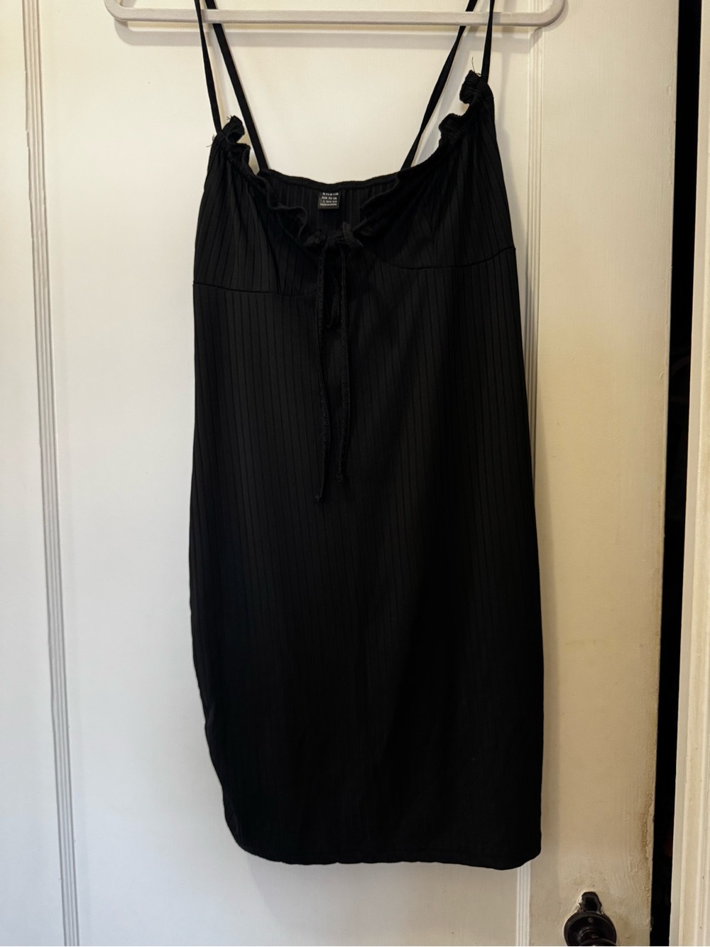 Black Ribbed Slip Dress with Adjustable Spaghetti Straps